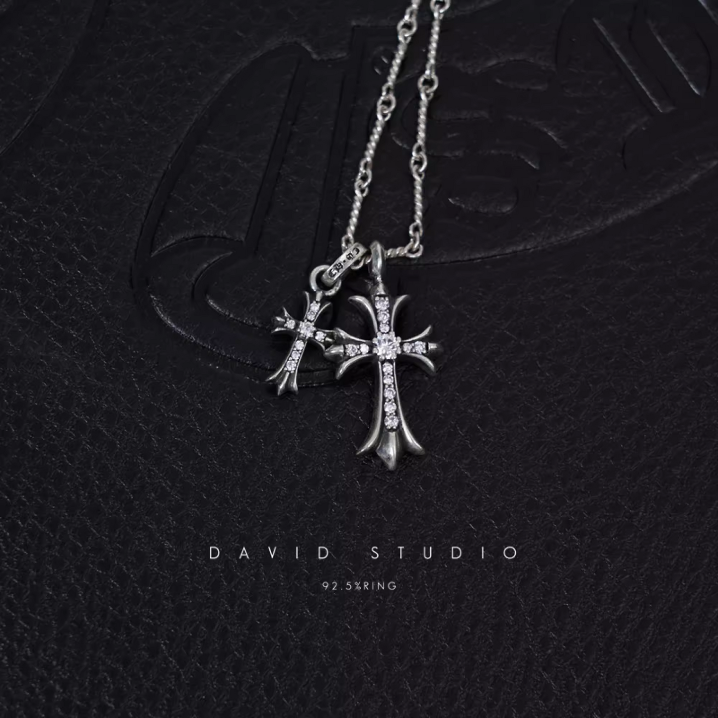 SMALL CROSS AND BABYFAT CHARM NECKLACE WITH DIAMONDS – TWIST CHAIN