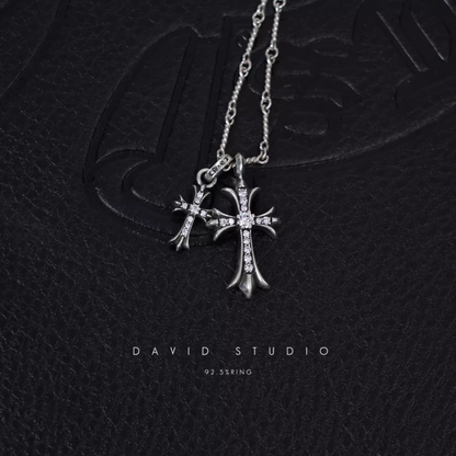 SMALL CROSS AND BABYFAT CHARM NECKLACE WITH DIAMONDS – TWIST CHAIN