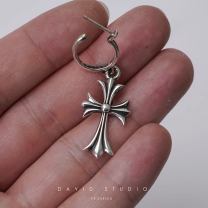 TINY CROSS HOOP EARRING