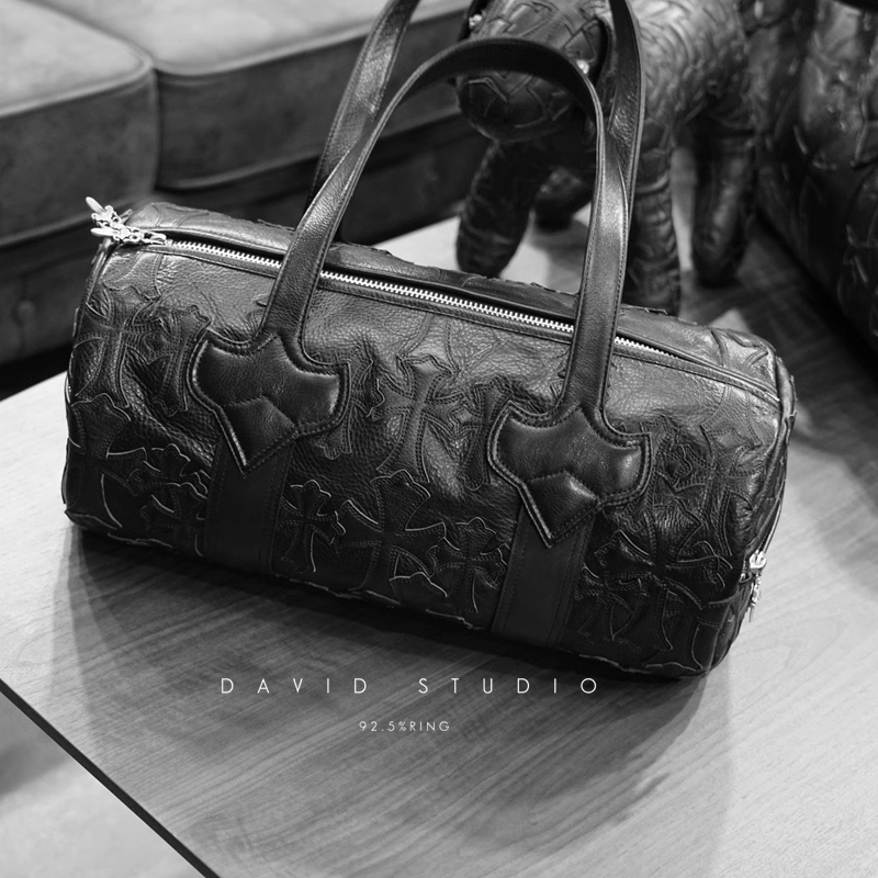 Chrome Hearts Crosshatched laser-cut patchwork single-shoulder duffle bag