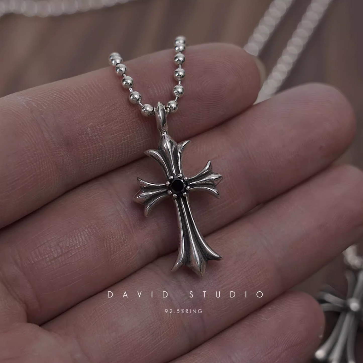 SMALL CROSS CHARM NECKLACE WITH DIAMONDS – BALL CHAIN