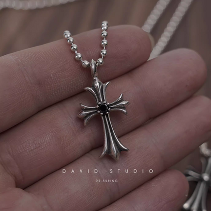 SMALL CROSS CHARM NECKLACE WITH DIAMONDS – BALL CHAIN