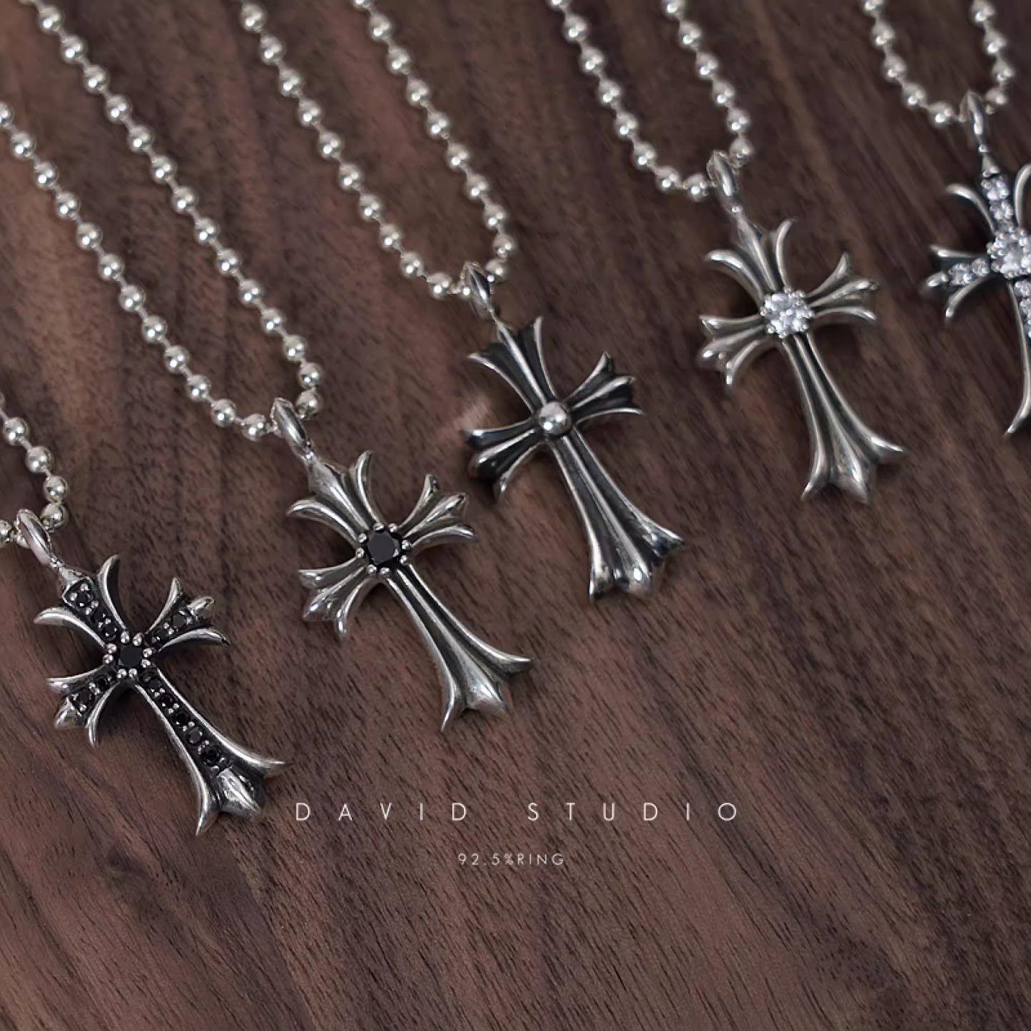 SMALL CROSS CHARM NECKLACE WITH DIAMONDS – BALL CHAIN