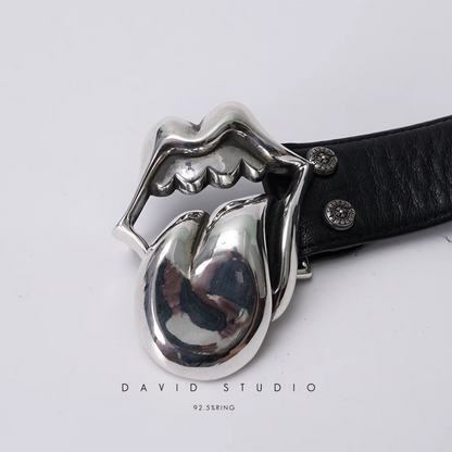 ROLLING STONES BUCKLE COWHIDE LEATHER BELT