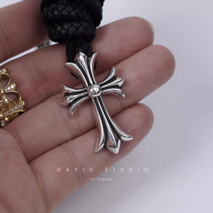 SMALL CROSS PENDANT – LEATHER BRAID