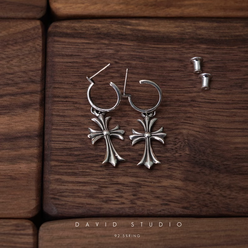 TINY CROSS HOOP EARRING