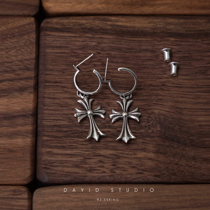 TINY CROSS HOOP EARRING