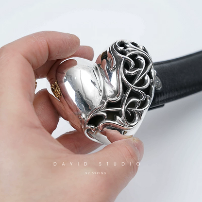 HEARTS BUCKLE COWHIDE LEATHER BELT