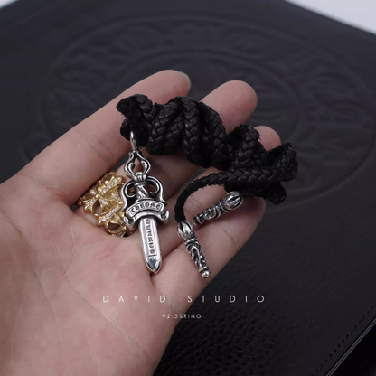 DOUBLE DAGGER PENDANT – LEATHER BRAID