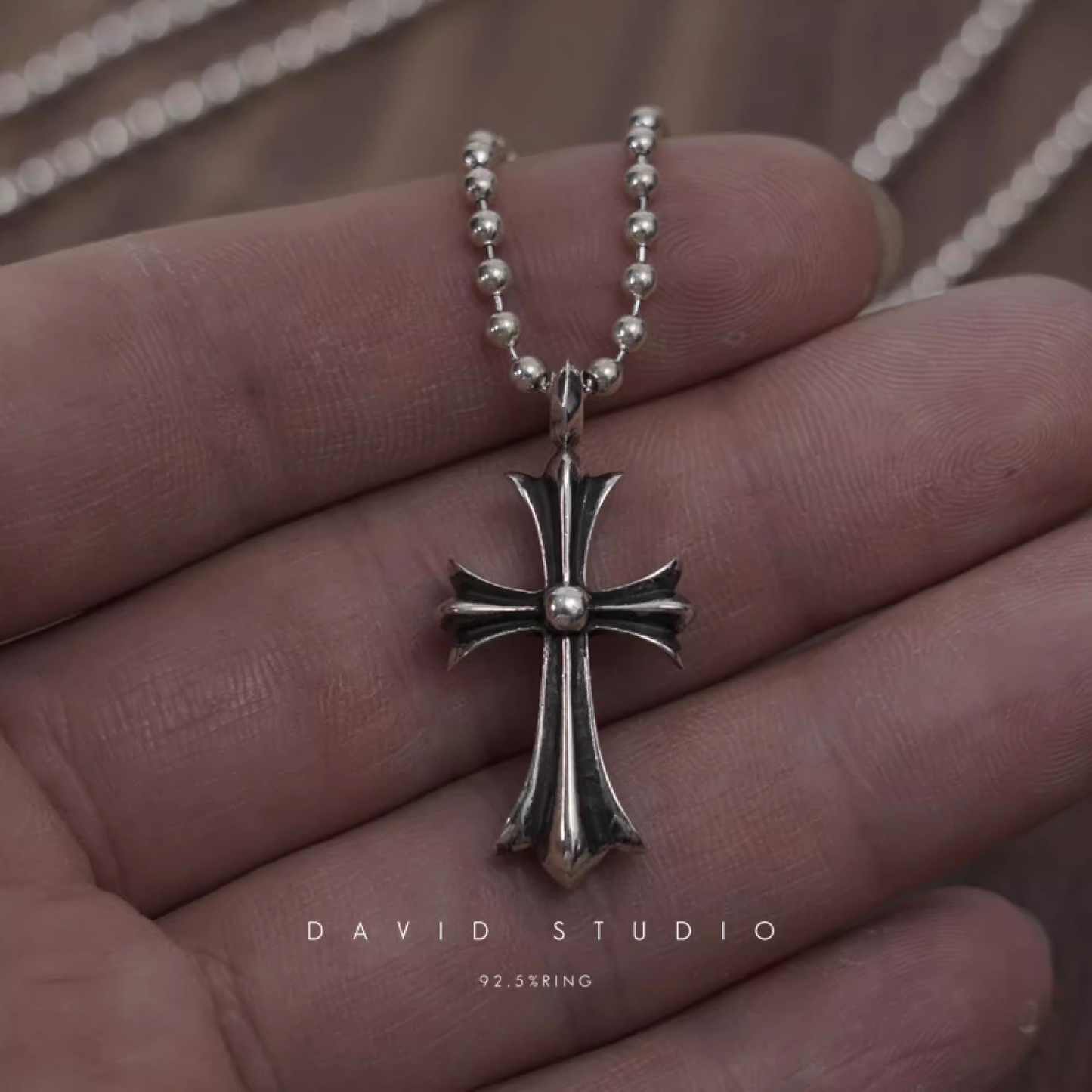 SMALL CROSS CHARM NECKLACE WITH DIAMONDS – BALL CHAIN