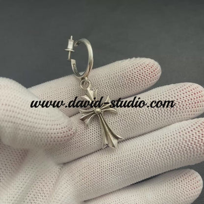 TINY CROSS HOOP EARRING