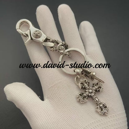 FANCY LINK KEY CHAIN WITH XS FILIGREE CROSS AND DAGGER KEY RING