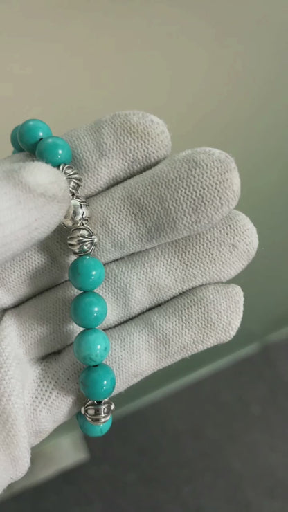 TURQUOISE BEAD BRACELET 8MM(8 SILVER BEADS)