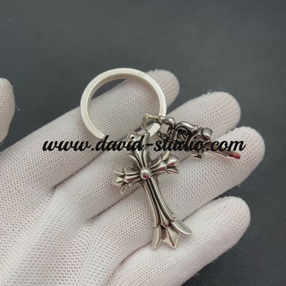 DOUBLE CROSS AND DAGGER KEY RING