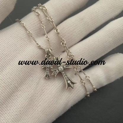 SMALL CROSS AND BABYFAT CHARM NECKLACE WITH DIAMONDS – TWIST CHAIN