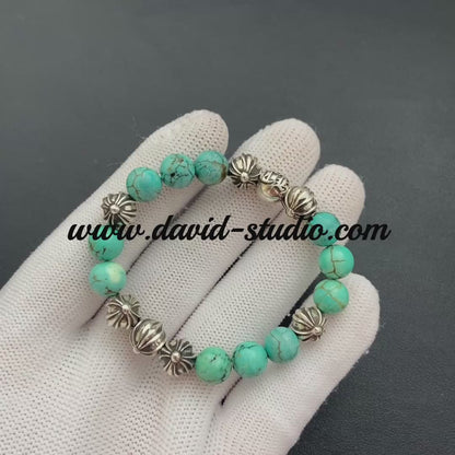 TURQUOISE BEAD BRACELET 8MM(8 SILVER BEADS)