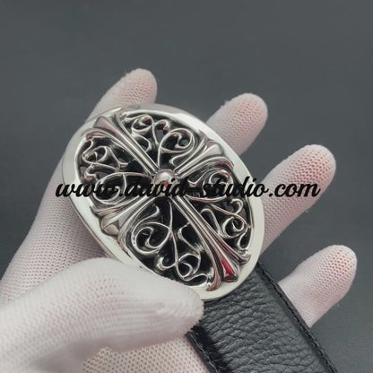 CLASSIC OVAL CROSS BUCKLE COWHIDE LEATHER BELT