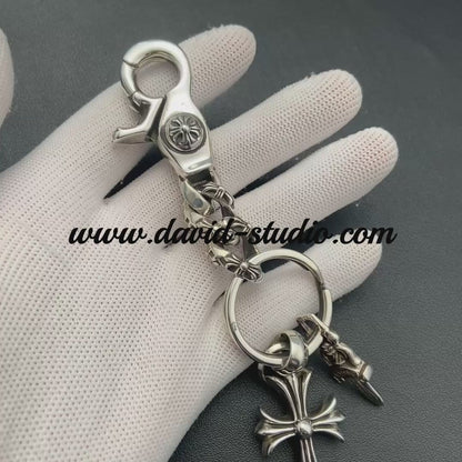 FANCY LINK KEY CHAIN WITH CROSS AND DAGGER KEY RING