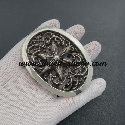 OVAL STAR BUCKLE COWHIDE LEATHER BELT