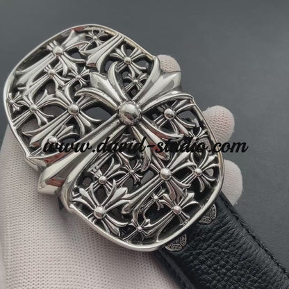 CEMETERY CROSS BUCKLE COWHIDE LEATHER BELT